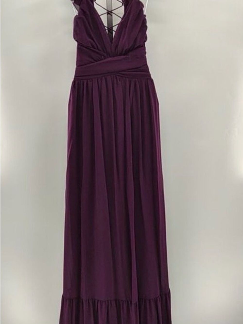 Lulu's Plum Ruffle-Shoulder V-Neck Maxi Dress - Picture 2 of 2